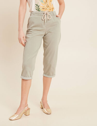 Pantacourt large taille haute vert clair femme
