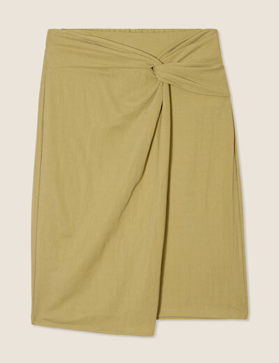 Jupe droite effet portefeuille vert olive femme