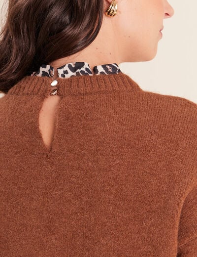 Pull col rond marron fonc&eacute; femme