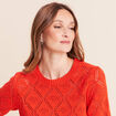 Pull droit court manches courtes orange fonc&eacute; femme