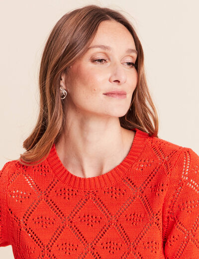 Pull droit court manches courtes orange fonc&eacute; femme