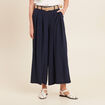 Pantalon jupe-culotte large bleu foncé femme