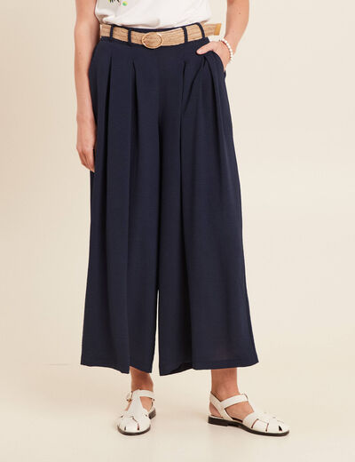 Pantalon jupe-culotte large bleu foncé femme