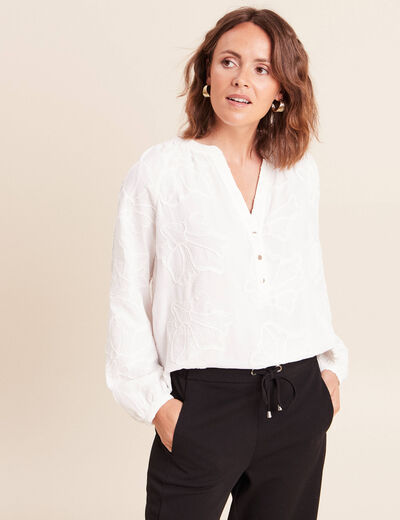 Blouse ample manches longues fluide ecru femme