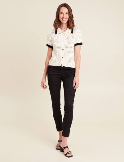 Pull droit court manches courtes ecru femme