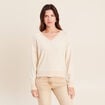 Pull ajust&eacute; col v manches longues couleur or femme