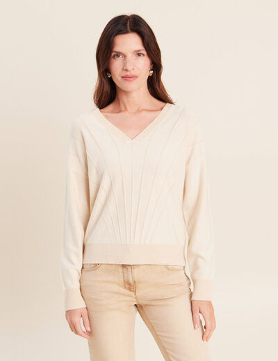Pull ajust&eacute; col v manches longues couleur or femme