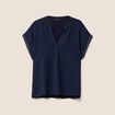 Blouse col tunisien manches courtes bleu foncé femme