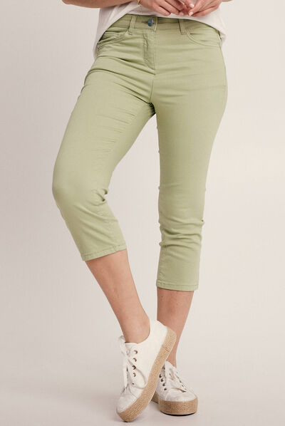 Pantacourt droit taille standard vert olive femme