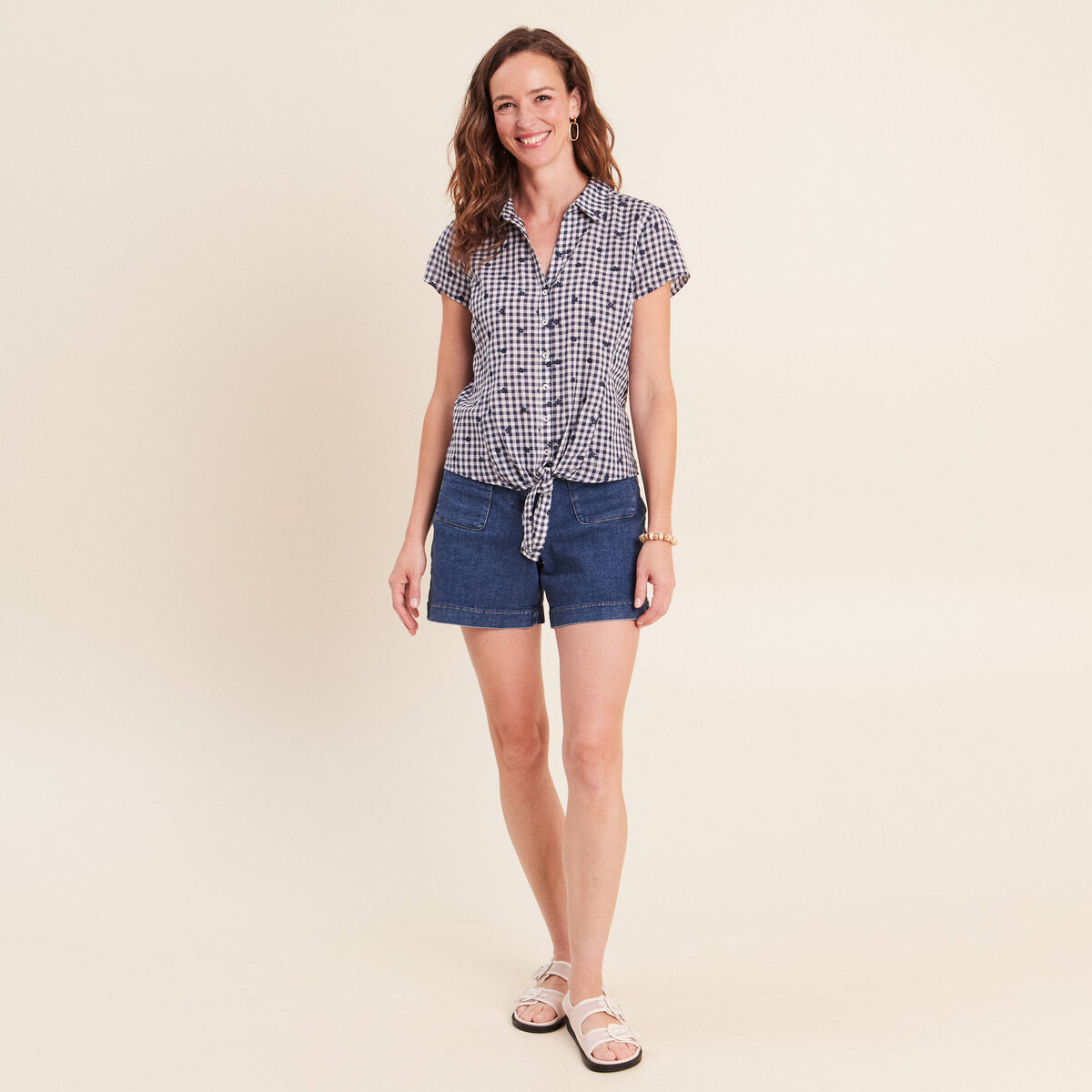 Chemise nou&eacute;e bleu femme