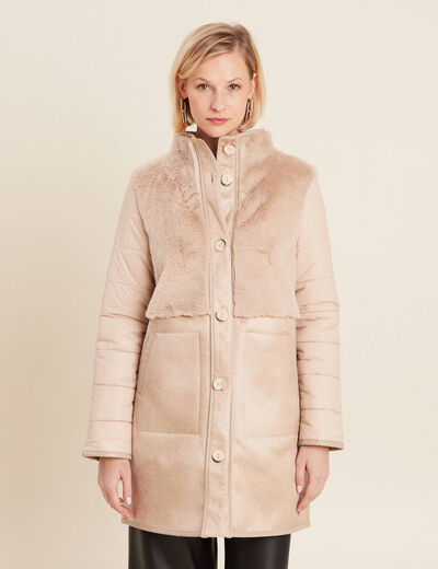 Manteau long suédine sable femme