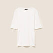 T-shirt ajust&eacute; col rond manches coudes ecru femme