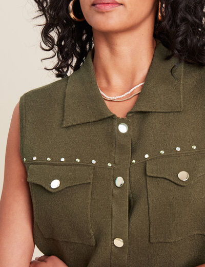 Gilet sans manches à clous vert olive femme