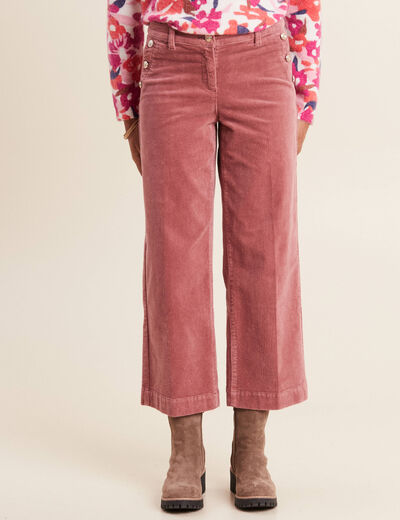 Pantalon large velours c&ocirc;tel&eacute; rose framboise femme