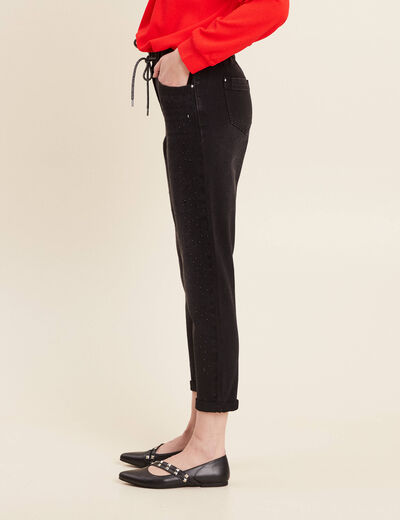 Jean jogging strass denim noir femme
