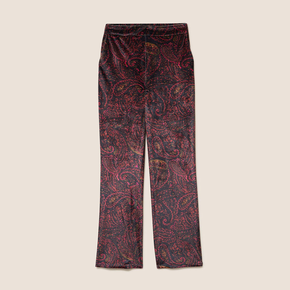 Pantalon large taille haute marron femme