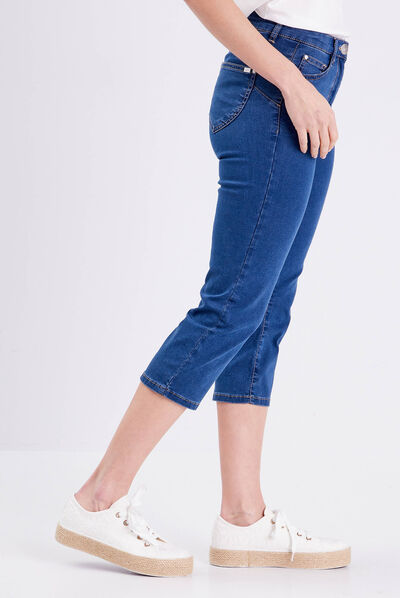 Pantacourt droit taille standard denim double stone femme