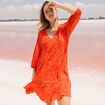 Robe courte manches 3/4 fluide rouge corail femme