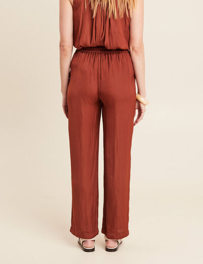 Pantalon coupe large taille haute marron fonc&eacute; femme