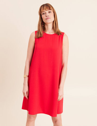 Robe courte &eacute;vas&eacute;e sans manches col rond rouge fluo femme