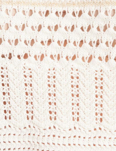 Pull ajouré manches courtes ecru femme