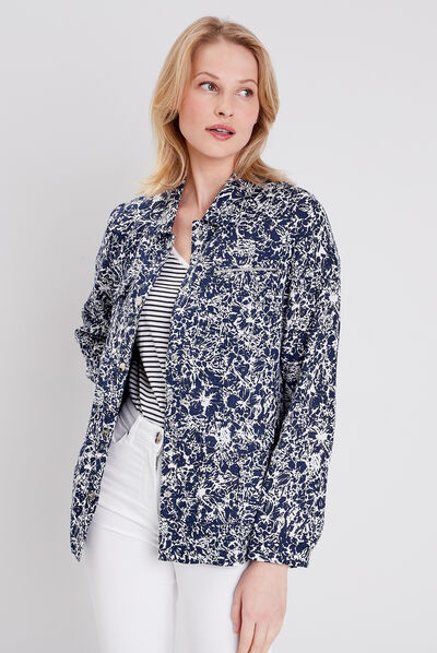 Veste droite boutonnée ecru femme