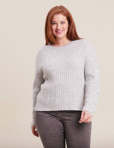 Pull manches longues côtelé gris clair femme