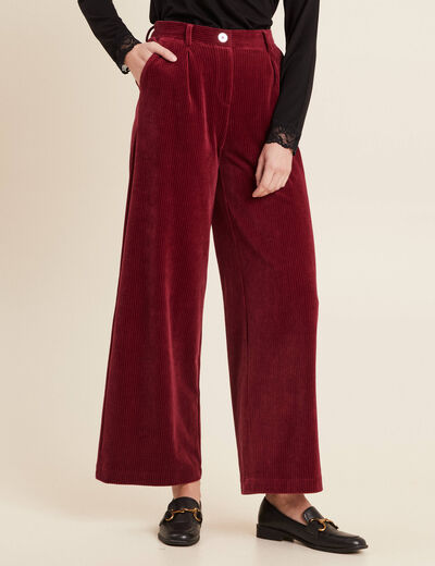 Pantalon large velours bordeaux femme