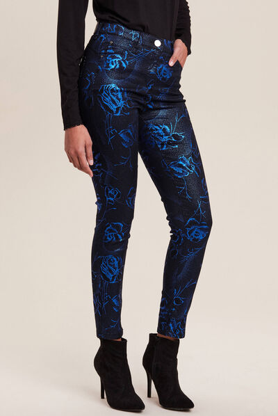 Pantalon ajusté enduit 7/8ème bleu electrique femme