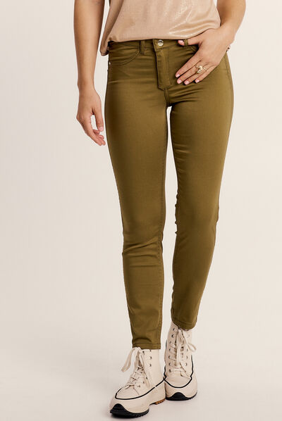 Pantalon enduit réversible couleur bronze femme