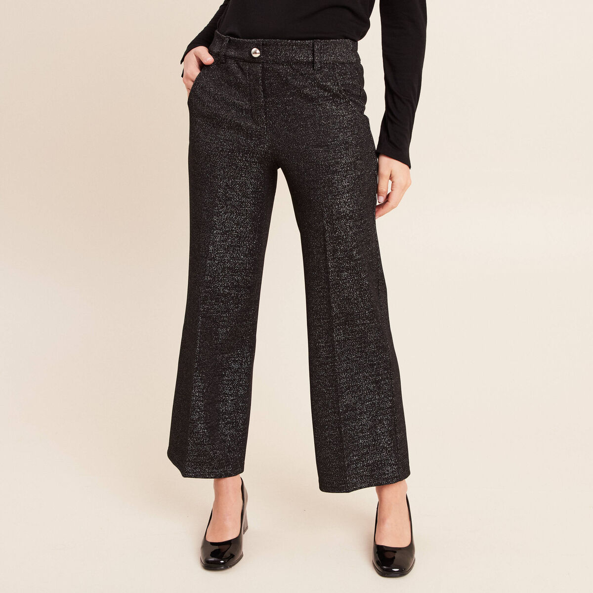 Pantalon large &agrave; paillettes noir femme