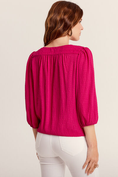 Blouse manches 3/4 rose fushia femme