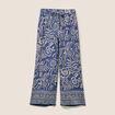 Pantalon large taille haute bleu femme