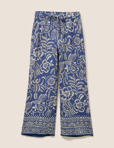 Pantalon large taille haute bleu femme