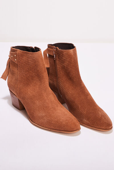 Bottines à talons en cuir camel femme