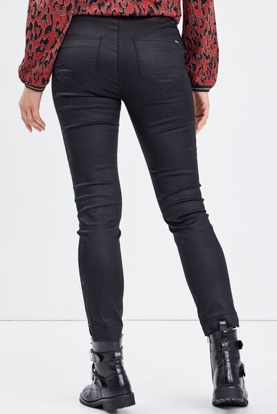 Pantalon ajusté enduit 7/8ème noir femme
