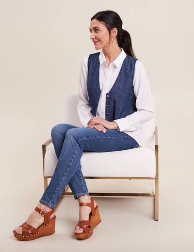 Gilet barman sans manches jean denim double stone femme