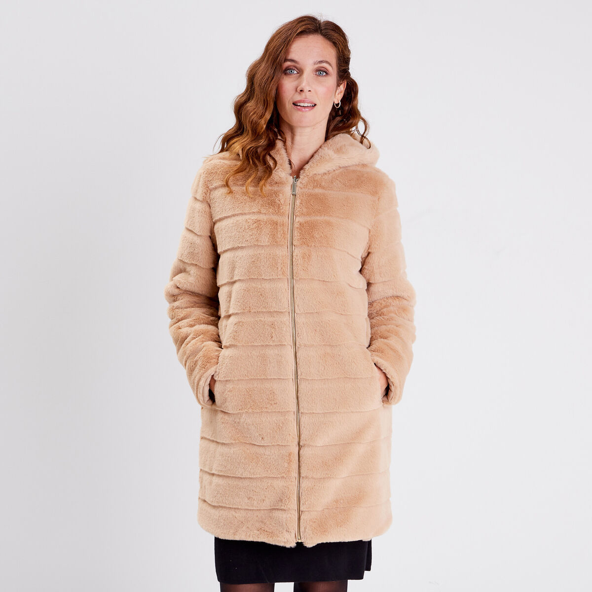 Doudoune droite r&eacute;versible beige femme