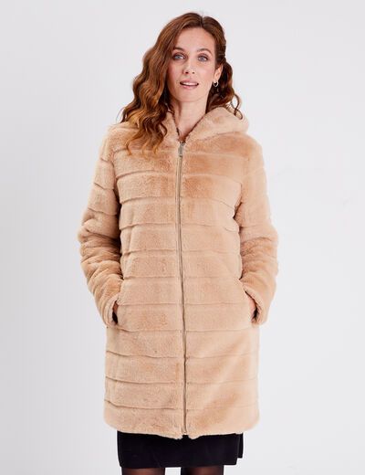 Doudoune droite r&eacute;versible beige femme