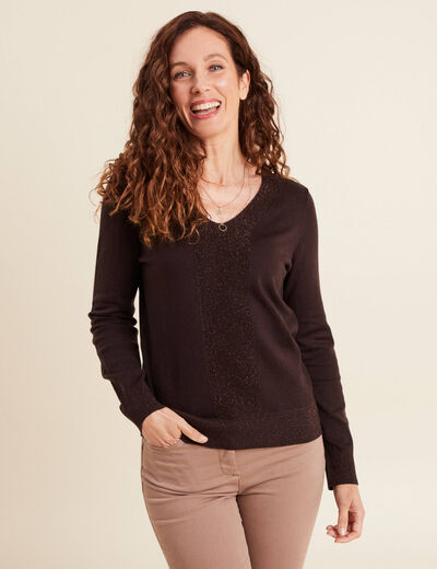 Pull manches longues marron foncé femme