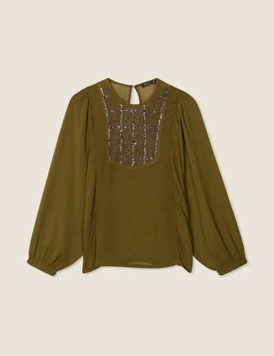 Blouse manches longues vert olive femme