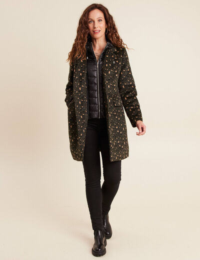 Manteau 2 en 1 ajust&eacute; &agrave; capuche amovible vert kaki femme