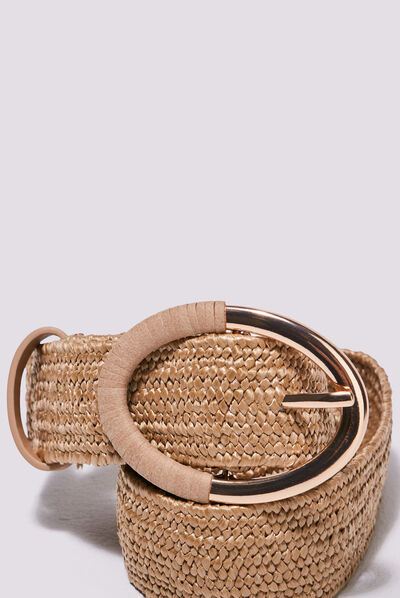 Ceinture rafia élastiquée sable femme