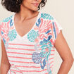 T-shirt col v manches courtes strass ecru femme