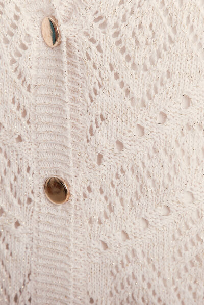 Gilet boutonné ajouré ecru femme