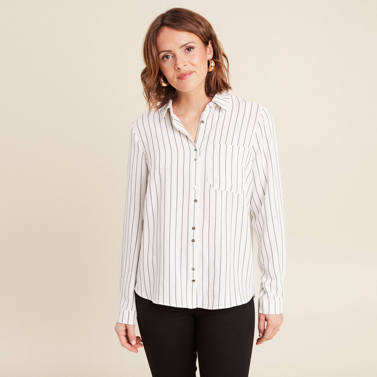 Chemise manches longues gris fonc&eacute; femme