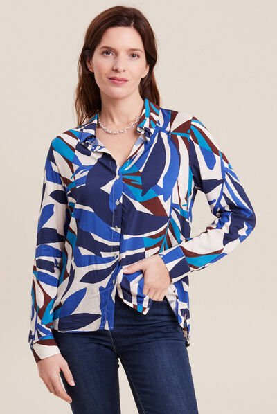 Chemise manches longues bleu femme