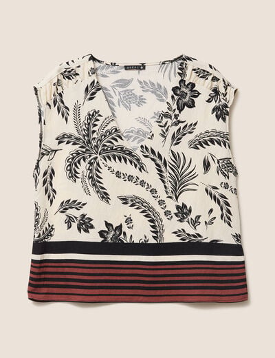 Blouse col v manches courtes fluide noir femme