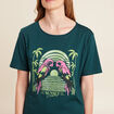 T-shirt droit col rond manches courtes vert foncé femme