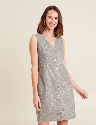robe courte droite réversible en jean vert olive femme